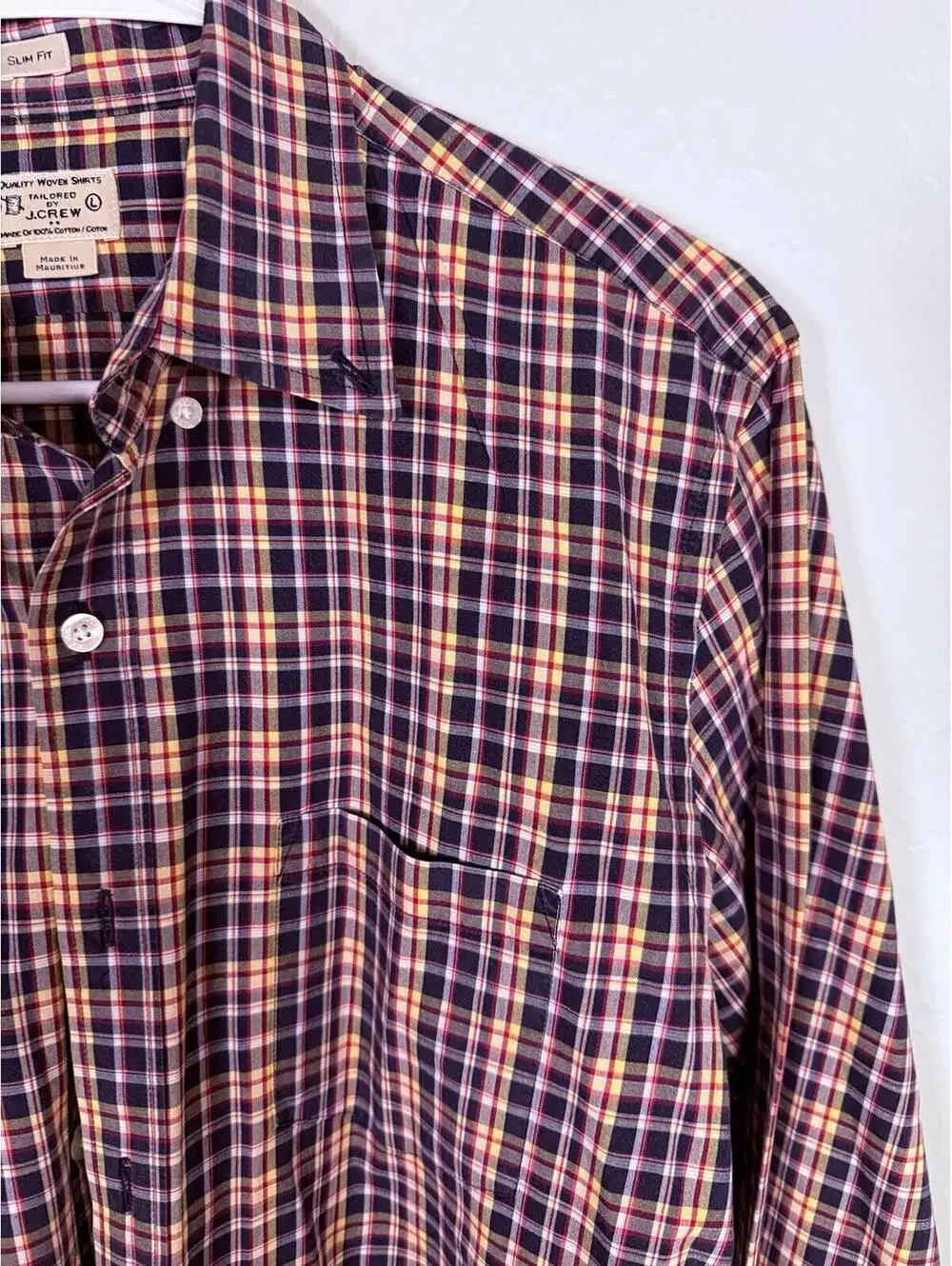 J.Crew‎ Slim Fit Plaid Button Down Shirt Red Yellow Blue Cotton, Lg